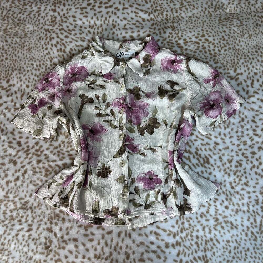 Vintage Dressbarn Floral Button-Up Short Sleeve Blouse Size 12
